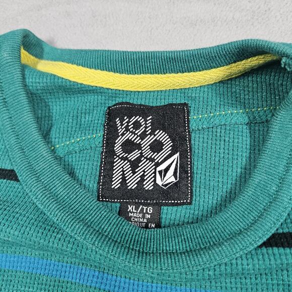 Volcom Shirt Mens XL Green Thermal Waffle Knit Striped Y2K Spellout Skater Y2K - Picture 2 of 11